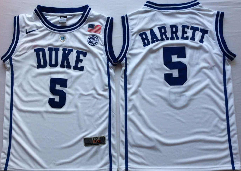 NCAA Men Duke Blue Devils White 5 BARRETT.